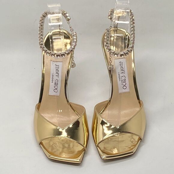 Jimmy Choo Saeda 100MM Metallic Leather Sandals size 37.5 - Picture 4 of 15